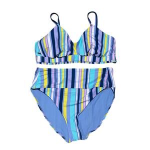 Adore Me Bikini Two Piece Bikini High waisted Striped Size 2x NWT